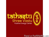 The image is a logo for the Positive Energy Center of the Hindu religion, Tathasastu Shree Vastu. The logo is written in a tr...