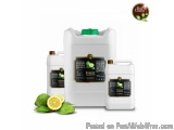 The image shows three white plastic jerry cans with a green cap. Each can has a label on it with the brand name "Bergamot" an...