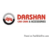The image is a logo for a car care and accessories company called Darshan. The logo is a circular design with a red and black...