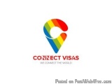 The image is a logo for a company called "Connect Visas". The logo is in the shape of a letter "C" with a rainbow-colored gra...
