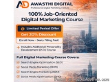 The image is an advertisement for a 100% Job-Oriented Digital Marketing Course offered by Awasthi Digital. The background of...