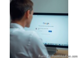 The image shows a young man sitting in front of a computer monitor. He is wearing a white shirt and appears to be focused on...