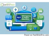 The image is an illustration of a computer monitor with the text "SEO Agency in Higher Education" on the screen. Surrounding...