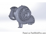 The image is a 3D model of a centrifugal pump. It is a cylindrical machine with a flange-like structure on one side and a lar...