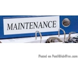 The image shows a blue binder with the word "MAINTENANCE" written in white capital letters on the front. The binder is open a...
