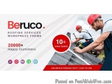 The image is an advertisement for a WordPress theme called "Beruco Roofing Services WordPress Theme". The background of the i...