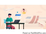 The image shows a man sitting at a desk with a laptop in front of him. He is wearing a green t-shirt and red pants and is hol...
