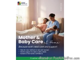 The image shows a mother and her baby in a hospital room. The mother is lying on a bed with her head resting on the armrest a...