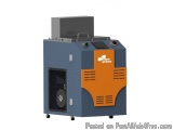 The image shows a blue and orange industrial machine with a control panel on the front. The machine has a rectangular shape w...