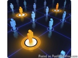 The image shows a group of people standing in a circle on a black background. The circle is orange and has a white person sta...