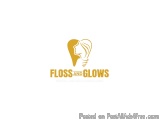 The image is a logo for a dental and skin care clinic called "Floss and Glows". The logo is a simple design with a yellow col...