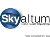The image is a logo for Skyaltum, a brand that builds reputation. The logo is a blue sphere with the word "Skyaltum" written...