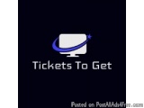 The image is a logo for a website called "Tickets To Get". The logo is a white square with a blue circle in the center. Insid...