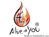 The image is a logo for a company called "Alive in You". The logo is in the shape of a flame with the word "Fire" written in...
