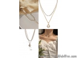 The image is a collage of three photos showing different types of necklaces. The first photo on the top left shows a gold cha...