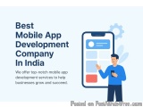 The image is an illustration of a man holding a smartphone and pointing to a mobile app development company in India. The man...