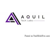 The image is a logo for Aquil Tech Labs, a company that posted on PostAllAds4Free.com. The logo consists of a purple triangle...