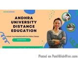 The image is an advertisement for Andhra University Distance Education. It has a blue and orange background with a white bann...