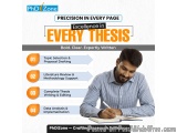 The image is an infographic that explains the process of writing a thesis statement. It has a title "Precision in every page...