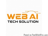 The image is a logo for a company called Web AI Tech Solution. The logo is written in a modern, sans-serif font and is in ora...
