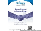 The image is a cover page of a brochure or flyer for a recruitment and consulting company called Unigrow Talent. The backgrou...