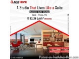 The image is an advertisement for AceHive, a company that offers a studio that lives like a suite. The advertisement is in re...
