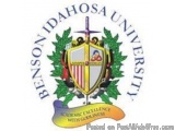 The image is the logo of Benson Idahoosa University. It is a circular emblem with a blue background and a gold border. In the...