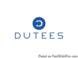 The image is a logo for a company called DUTEES. The logo is a blue circle with a white letter "C" in the center. Inside the...