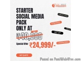 The image is an advertisement for a starter social media pack. It has a white background with black text and orange accents....