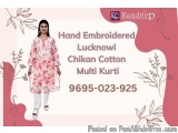 Hand Embroidered Lucknowi Chikan Cotton Multi Thread Kurti
