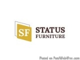 The image is a logo for Status Furniture. It is a rectangular shape with a yellow background and a white border. On the left...