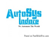 The image is a logo for Autosys Indore, a company that provides automotive services. The logo is written in blue text on a wh...