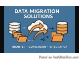 The image is an illustration that represents data migration solutions. It shows two databases, one on the left side of the im...