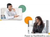 The image shows a man wearing a headset and talking on a video call. He is sitting at a desk with a laptop in front of him an...