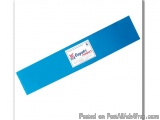 The image shows a blue rectangular sticker with the word "Gayatri" written in white and red letters on it. The sticker is rec...