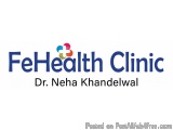 The image is a logo for FeHealth Clinic, a medical clinic in India. The logo is written in blue text on a white background. T...
