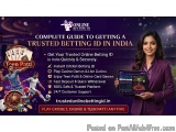The image is an advertisement for a trusted online betting service in India. The background of the image is a dark purple col...