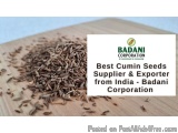 The image shows a pile of cumin seeds on a wooden surface. The seeds are small and round, with a light brown color. They are...