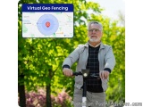 The image shows a man riding an electric scooter in a park. He is wearing a grey jacket, a black shirt, and glasses. He has a...