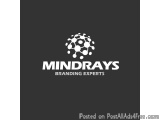 The image is a logo for Mindrays Branding Experts. It is a black square with a white text in the center that reads "Mindrays"...