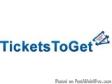 The image is a logo for a company called TicketsToGet. The logo is written in blue text on a white background. The text reads...
