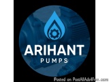 The image is a circular logo for Arihant Pumps, a company that provides water pumps. The logo is blue in color and features a...