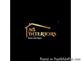 The image is a logo for a company called "AS Interiors". The logo is black with a gold-colored text that reads "Interior that...