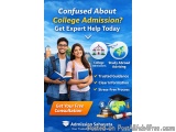 The image is an advertisement for a college admission program called Admission Sahayata. It has a blue background with a phot...