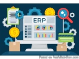 The image is an illustration of a computer monitor with the word "ERP" on the screen. The monitor is surrounded by various ic...