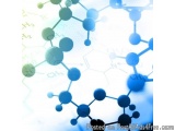 The image is a digital illustration of a molecular structure. The background is a light blue color with white text that reads...