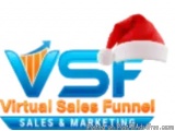 The image is a logo for a virtual sales funnel. The logo is blue and orange in color and has the letters "VSF" in the center....
