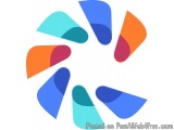The image is a circular design made up of six overlapping triangles in different colors. The triangles are arranged in a symm...