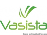 The image is a logo for a company called Vasista. The logo is written in a bold, sans-serif font and is in a bright green col...