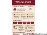 The image is an infographic that explains the benefits of Klesnc BHM - Bachelor of Hotel Management. It has a maroon backgrou...